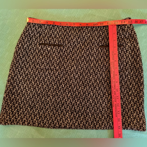 🖤DALIA COLLECTION🖤 WOOL BLEND WEAVE LINED FAUX LEATHER TRIM POCKETS MINI SKIRT - Picture 6 of 9
